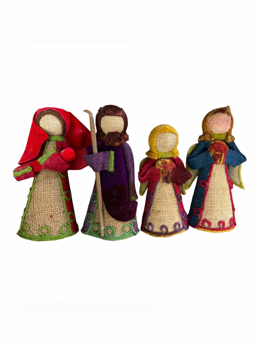 Vintage Handcrafted Burlap Nativity Figurine Set Made In Thailand